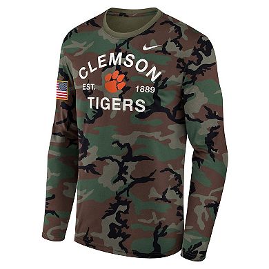 Men's Nike Camo Clemson Tigers 2025 Military Appreciation Legend Dri-FIT Long Sleeve T-Shirt