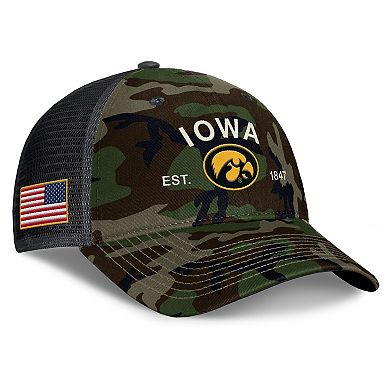 Men's Nike Camo Iowa Hawkeyes 2025 Military Appreciation Rise Adjustable Trucker Hat