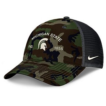 Men's Nike Camo Michigan State Spartans 2025 Military Appreciation Rise Adjustable Trucker Hat