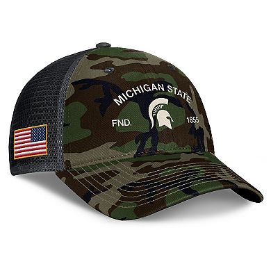 Men's Nike Camo Michigan State Spartans 2025 Military Appreciation Rise Adjustable Trucker Hat