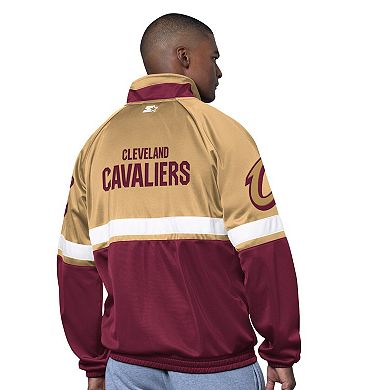 Men's Starter Wine/White Cleveland Cavaliers The Veteran Tricot Track Raglan Full-Zip Jacket
