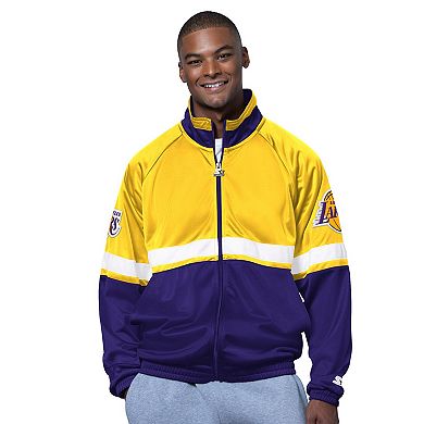 Men's Starter Purple/White Los Angeles Lakers The Veteran Tricot Track Raglan Full-Zip Jacket