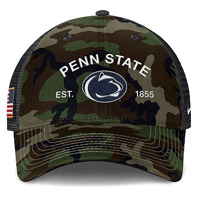 Men's Nike Camo Penn State Nittany Lions 2025 Military Appreciation Rise Adjustable Trucker Hat