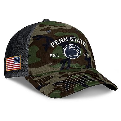 Men's Nike Camo Penn State Nittany Lions 2025 Military Appreciation Rise Adjustable Trucker Hat