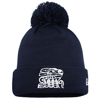 Men's New Era College Navy Seattle Seahawks Muckleshoot Cuffed Knit Hat with Pom