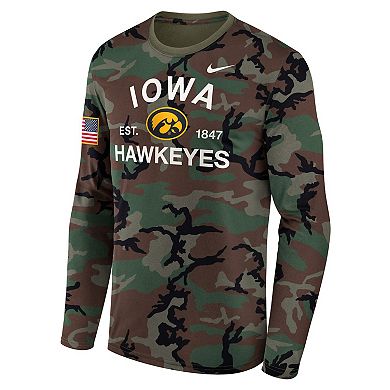 Men's Nike Camo Iowa Hawkeyes 2025 Military Appreciation Legend Dri-FIT Long Sleeve T-Shirt