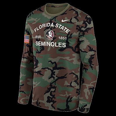Men's Nike Camo Florida State Seminoles 2025 Military Appreciation Legend Dri-FIT Long Sleeve T-Shirt