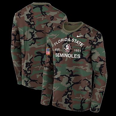 Men's Nike Camo Florida State Seminoles 2025 Military Appreciation Legend Dri-FIT Long Sleeve T-Shirt