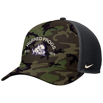 Men's Nike Camo TCU Horned Frogs 2025 Military Appreciation Rise Adjustable Trucker Hat
