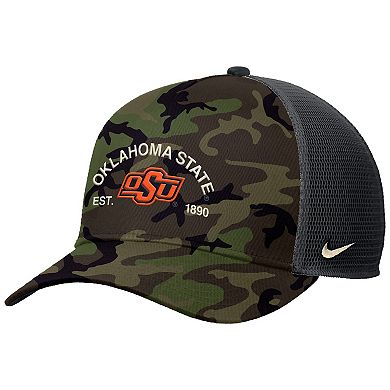 Men's Nike Camo Oklahoma State Cowboys 2025 Military Appreciation Rise Adjustable Trucker Hat