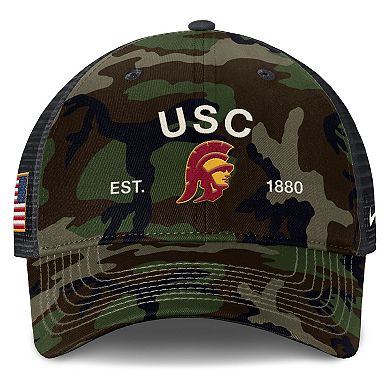 Men's Nike Camo USC Trojans 2025 Military Appreciation Rise Adjustable Trucker Hat