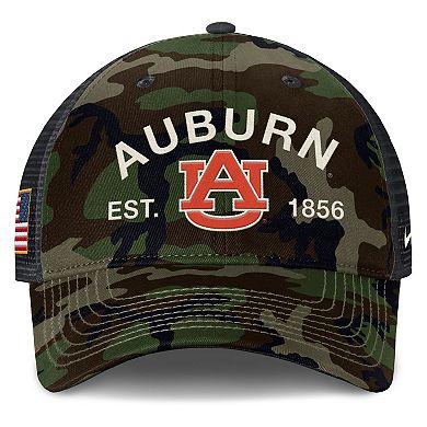 Men's Nike Camo Auburn Tigers 2025 Military Appreciation Rise Adjustable Trucker Hat