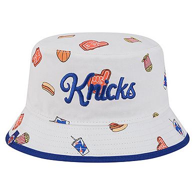 Men's New Era White New York Knicks Team Cheer Reversible Bucket Hat