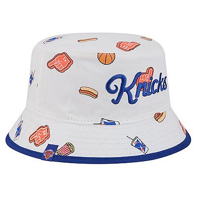 Men's New Era White New York Knicks Team Cheer Reversible Bucket Hat