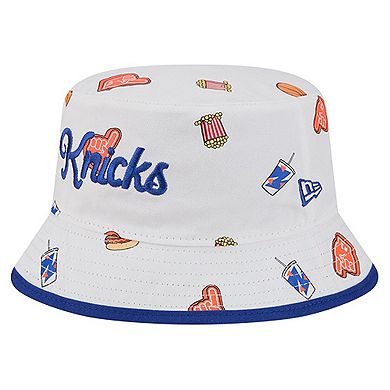 Men's New Era White New York Knicks Team Cheer Reversible Bucket Hat