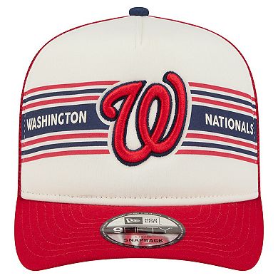 Men's New Era Cream/Red Washington Nationals Banner A-Frame 9FIFTY Trucker Snapback Hat