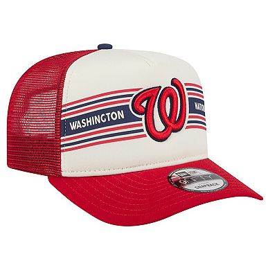 Men's New Era Cream/Red Washington Nationals Banner A-Frame 9FIFTY Trucker Snapback Hat