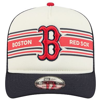Men's New Era Cream/Navy Boston Red Sox Banner A-Frame 9FIFTY Trucker Snapback Hat