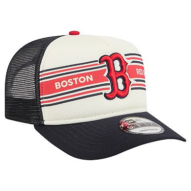 Men's New Era Cream/Navy Boston Red Sox Banner A-Frame 9FIFTY Trucker Snapback Hat