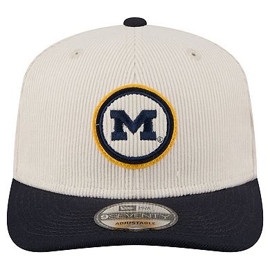 Men's New Era Cream/Navy Michigan Wolverines Loyal Corduroy 9SEVENTY Adjustable Hat