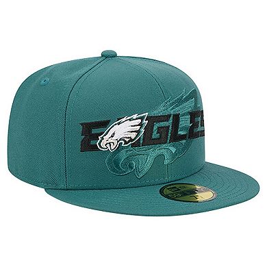 Men's New Era Midnight Green Philadelphia Eagles Overlap Wordmark 59FIFTY Fitted Hat