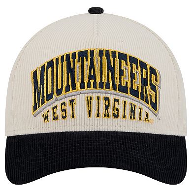 Men's New Era Navy/Cream West Virginia Mountaineers Arch Two-Tone Corduroy 9FORTY A-Frame Adjustable Hat