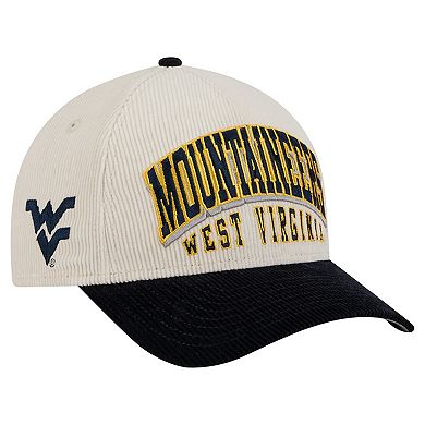 Men's New Era Navy/Cream West Virginia Mountaineers Arch Two-Tone Corduroy 9FORTY A-Frame Adjustable Hat