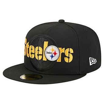 Men's New Era Black Pittsburgh Steelers Overlap Wordmark 59FIFTY Fitted Hat