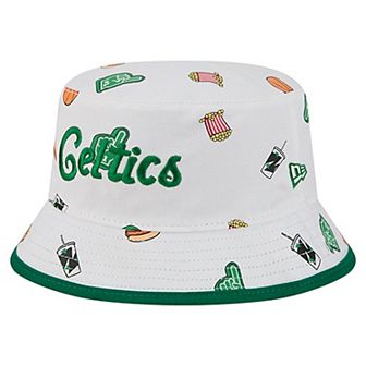 Men's New Era White Boston Celtics Team Cheer Reversible Bucket Hat