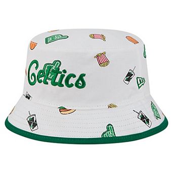 Men's New Era White Boston Celtics Team Cheer Reversible Bucket Hat