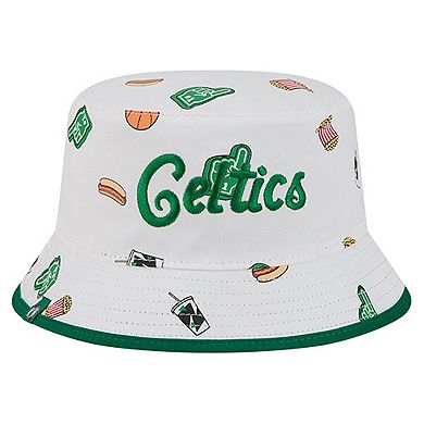 Men's New Era White Boston Celtics Team Cheer Reversible Bucket Hat