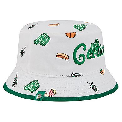 Men's New Era White Boston Celtics Team Cheer Reversible Bucket Hat