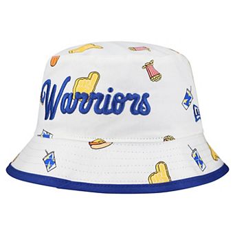 Men's New Era White Golden State Warriors Team Cheer Reversible Bucket Hat