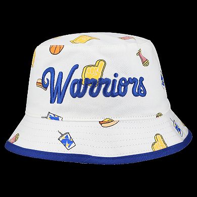 Men's New Era White Golden State Warriors Team Cheer Reversible Bucket Hat