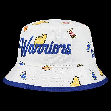 Men's New Era White Golden State Warriors Team Cheer Reversible Bucket Hat