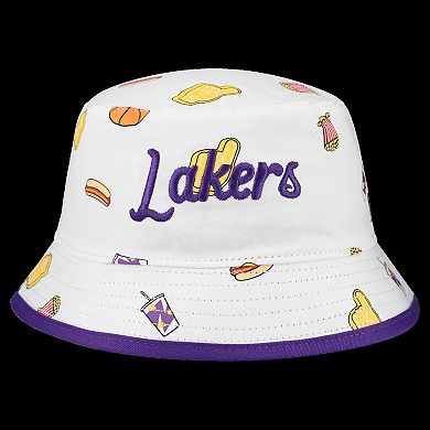 Men's New Era White Los Angeles Lakers Team Cheer Reversible Bucket Hat