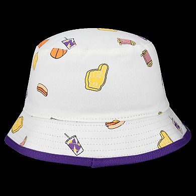 Men's New Era White Los Angeles Lakers Team Cheer Reversible Bucket Hat