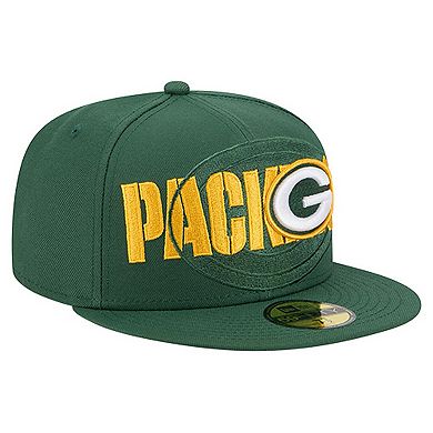 Men's New Era Green Green Bay Packers Overlap Wordmark 59FIFTY Fitted Hat