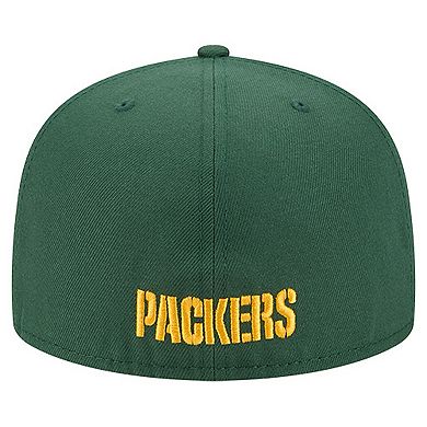 Men's New Era Green Green Bay Packers Overlap Wordmark 59FIFTY Fitted Hat