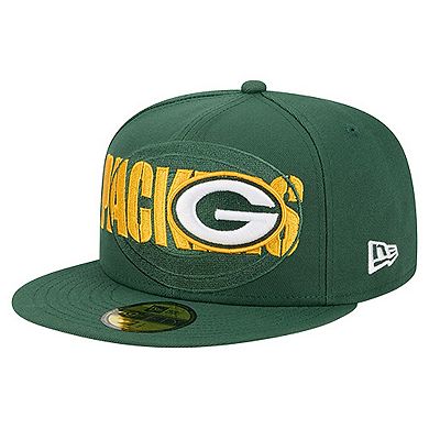 Men's New Era Green Green Bay Packers Overlap Wordmark 59FIFTY Fitted Hat