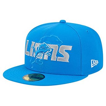 Men's New Era Blue Detroit Lions Overlap Wordmark 59FIFTY Fitted Hat