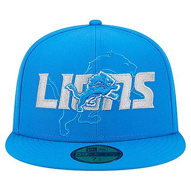 Men's New Era Blue Detroit Lions Overlap Wordmark 59FIFTY Fitted Hat