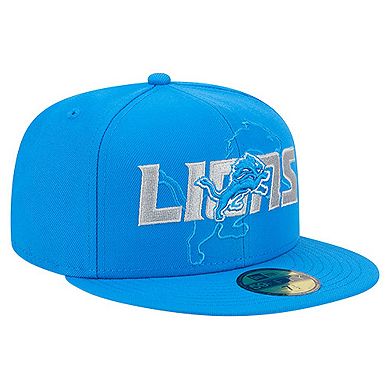 Men's New Era Blue Detroit Lions Overlap Wordmark 59FIFTY Fitted Hat