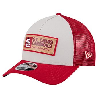 Men's New Era Stone/Red St. Louis Cardinals Text A-Frame Trucker 9FORTY Hat
