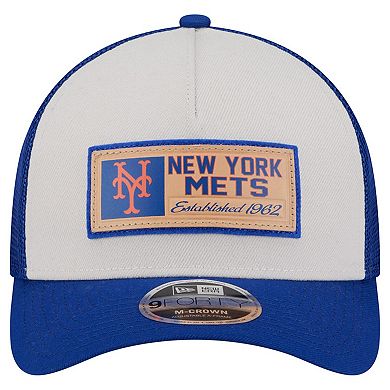 Men's New Era Stone/Royal New York Mets Text A-Frame Trucker 9FORTY Hat