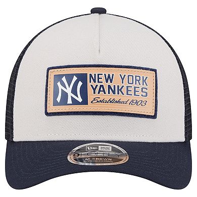 Men's New Era Stone/Navy New York Yankees Text A-Frame Trucker 9FORTY Hat