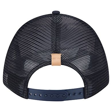 Men's New Era Stone/Navy New York Yankees Text A-Frame Trucker 9FORTY Hat