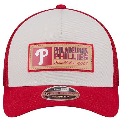 Men's New Era Stone/Red Philadelphia Phillies Text A-Frame Trucker 9FORTY Hat