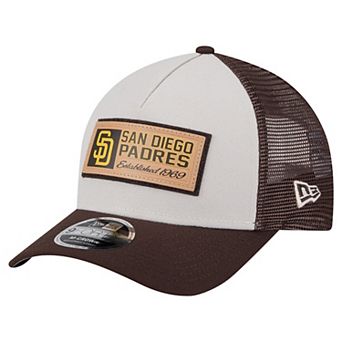 Men's New Era Stone/Brown San Diego Padres Text A-Frame Trucker 9FORTY Hat