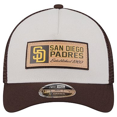 Men's New Era Stone/Brown San Diego Padres Text A-Frame Trucker 9FORTY Hat